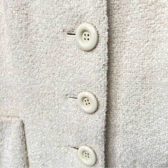 KASPER Rare Wool Blend Boucle Ivory Single Breasted Trench Overcoat Jacket SZ 14 - Picture 4 of 16